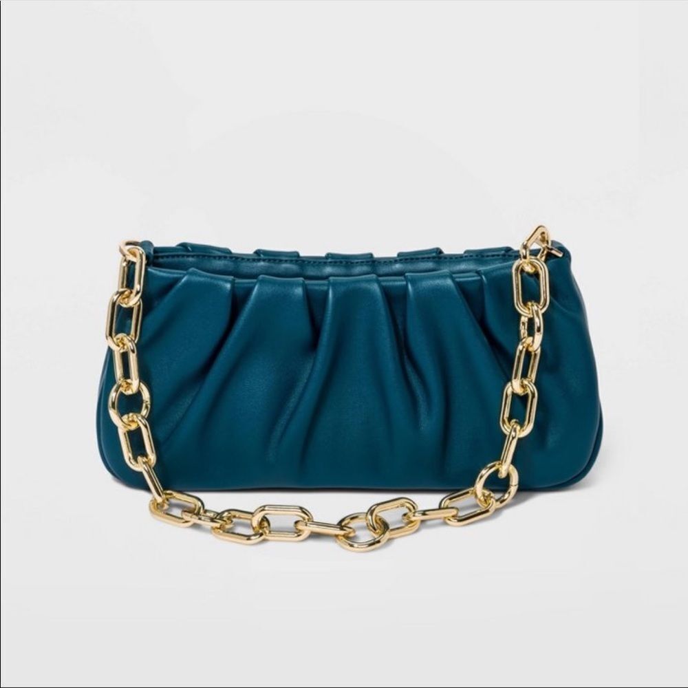 A new Day Teal Faux Leather Metal Chain Strap Shoulder Bag